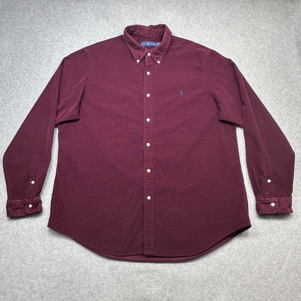 Ralph Lauren Shirt Mens XXL Burgundy Corduroy Long Sleeve Button Down Casual